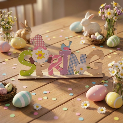Spring Wooden Table Decoration with Gnome