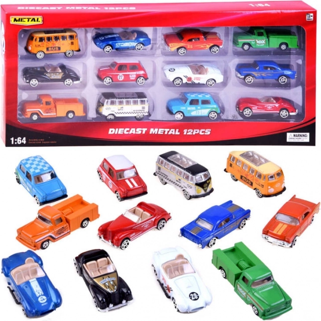 Set metalnih retro autića 1:64 (12 kom)