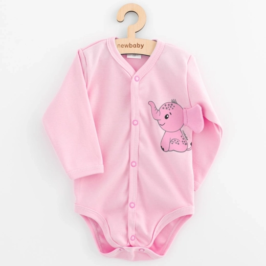 Bodi za bebe s dugim rukavima na potpuno kopčanje NEW BABY Happy Elephant, ružičasti