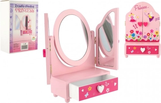 Dječje toaletno ogledalo sa škrinjicom za nakit Princess, drveno, ružičasto