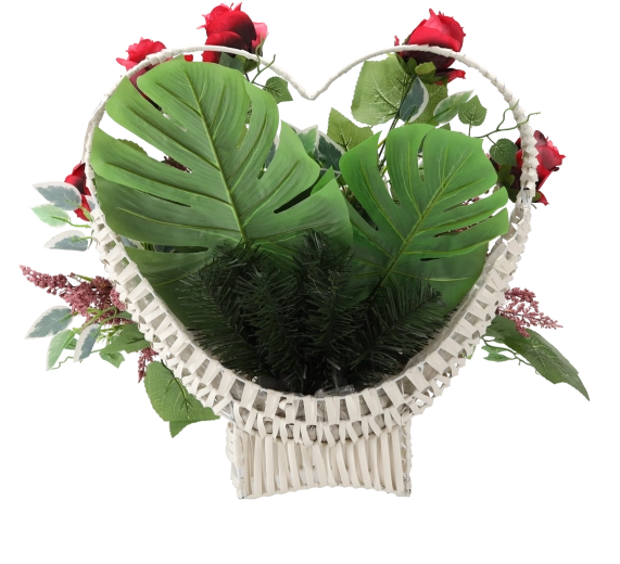 Heart-shaped wicker basket as an elegant base