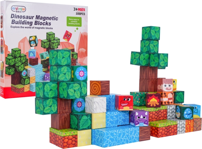 Komplet magnetskih 3D kocki s dinosaurima - 100 dijelova
