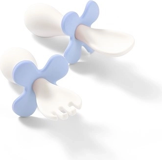 Ergonomic kids’ cutlery BABY ONO, white-blue with choke guard and case