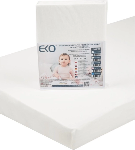 EKO nepromočiva zategnuta plahta od žerseja s gumom, bijela 120 × 60 cm