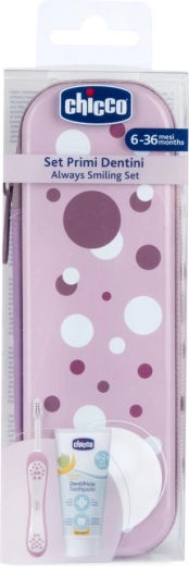 Chicco set četkice i paste za zube u etuiju Always smiling lilac 6m+