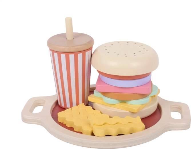 2Kids Toys wooden stacking toy fast food (hamburger, fries and drink)