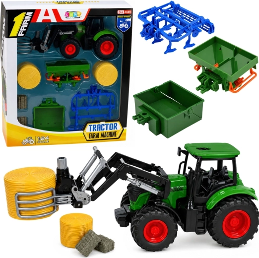 Farmer set: traktor s prednjim utovarivačem i hvataljkama za bale 1:24