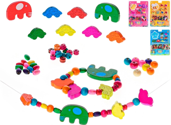 Wooden lacing beads for kids – yellow, pink and blue