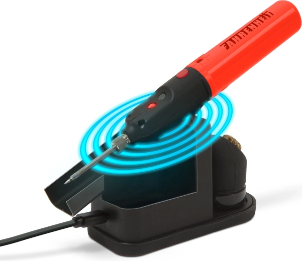 Cordless soldering station with wireless charging and cleaning sponge