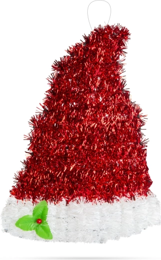 Santa Claus Hat Christmas Ornament, Red and White, Glittery, 34 × 26 cm