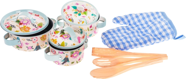 Dječji set aluminijskih lonaca s kuhinjskim dodacima