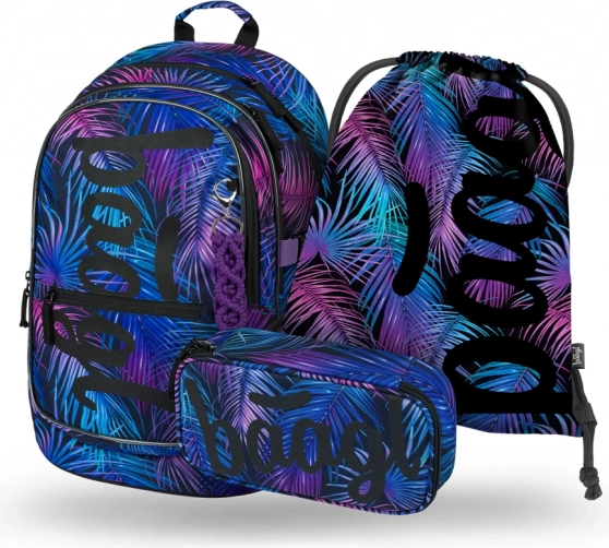 Školski set BAAGL Core Palm – ruksak, pernica i vrećica