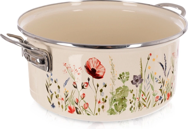 Emajlirani lonac krem boje s motivom makova 24 cm, 3,8 l
