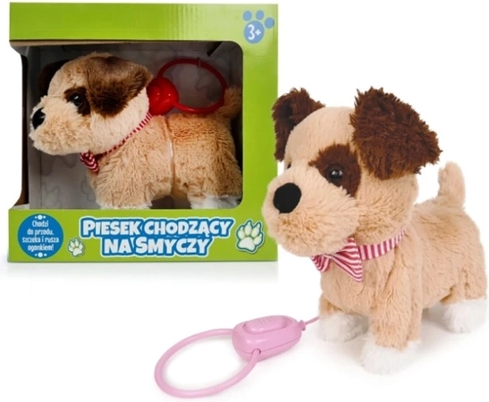 Interactive Walking Plush Dog on a Leash, Brown with a Patch