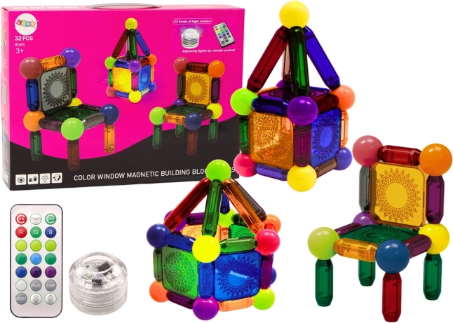 Magnetički građevni set s pozadinskim osvjetljenjem, 32 dijela