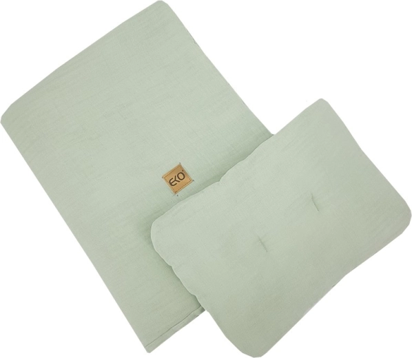 Mušelinski set za dječji krevetić EKO Mint (jastuk 30×40 cm, pokrivač 75×100 cm)