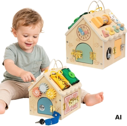 Tooky Toy wooden activity house with locks