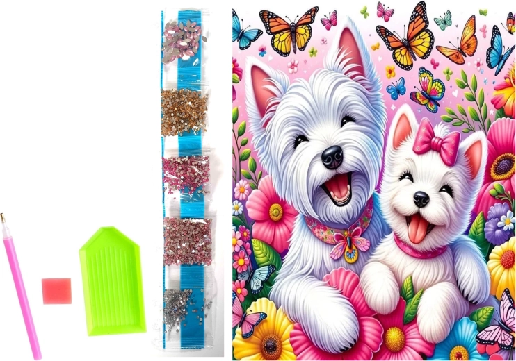 Dijamantno slikanje na platnu Veseli psići 23 × 30 cm