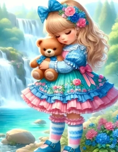 Norimpex diamond painting little girl with teddy bear 30 × 40 cm