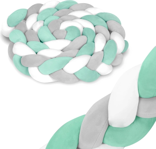 Pleteni ogradni jastučić za krevetić 3 m mentol-sivi RICOKIDS