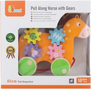 Drveni konjić na izvlačenje s nazubljenim kotačićima