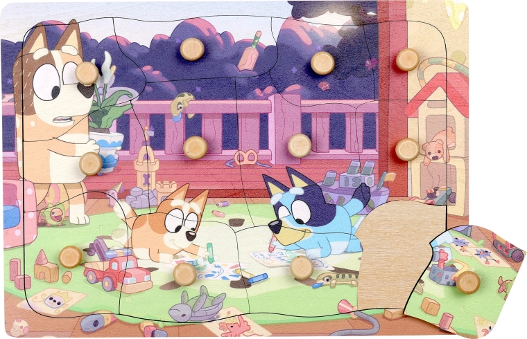 Drvene puzzle s ručkicama Bluey – 12 dijelova