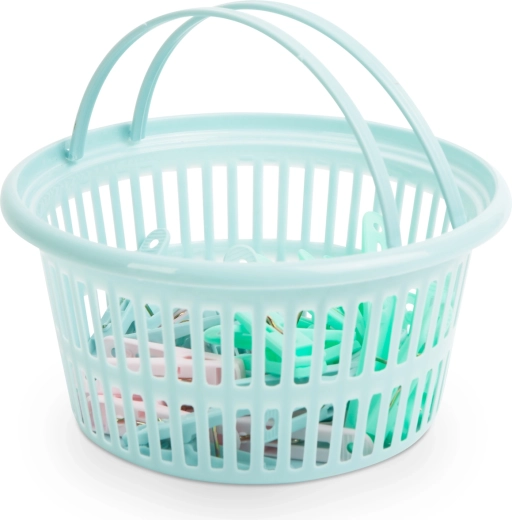 Set of plastic laundry pegs with a storage basket, 24 pcs