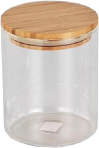 Staklena okrugla tegla 0,65 l s bambusovim poklopcem