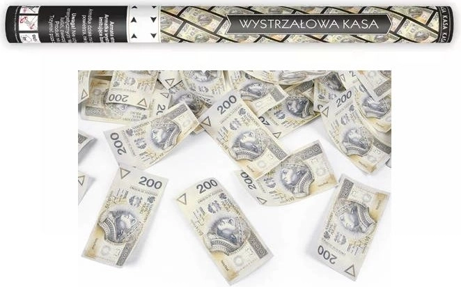 Konfeti tuba s imitacijom novčanica 200 PLN 60 cm - 1 komad