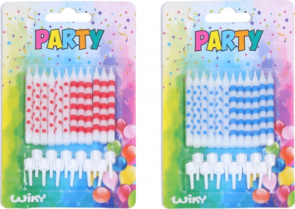 Rođendanske svjećice s točkicama i prugicama, 12 kom + držači