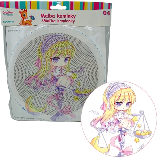 Dijamantno slikanje s okvirom – lutka u ljubičastoj, 20 cm