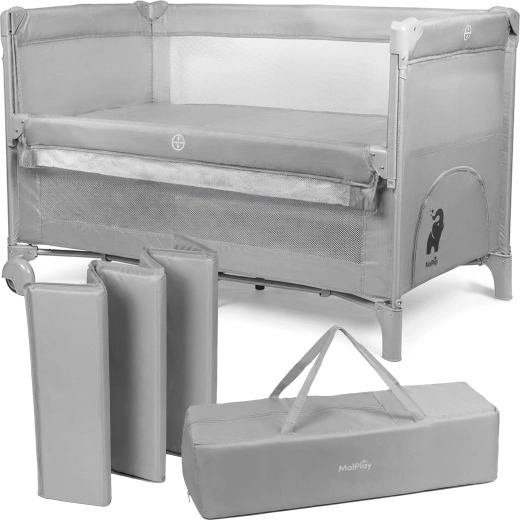Doro travel baby crib, grey, bedside attachable