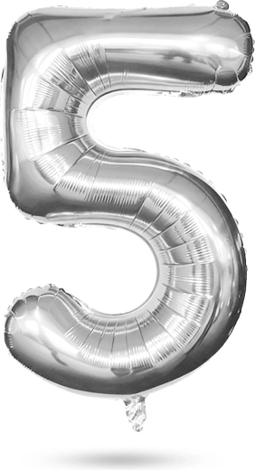Silver Number 5 Birthday Foil Balloon, 40 Inches