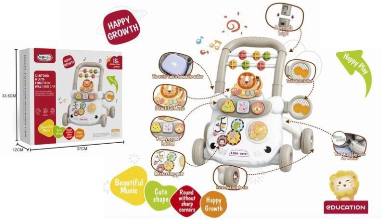 Interactive children's walker in the shape of a lion