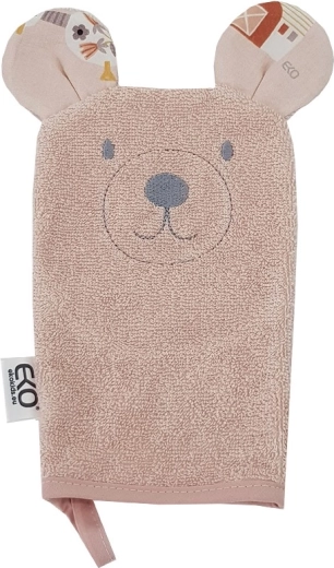 EKO pamučna rukavica za pranje s ušima Bear rose pink 20 × 15 cm