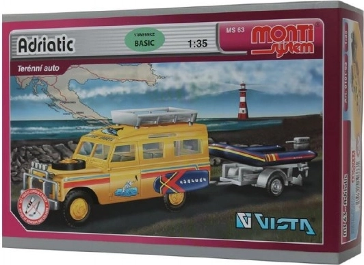 Građevinski set Monti System MS 63 Adriatic Land Rover-vuča s brodićem/čamcem 1:35 u kutiji 22x15x6 cm