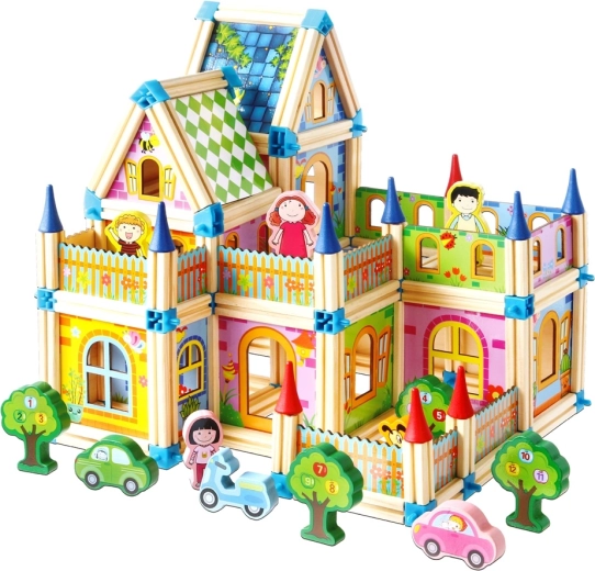 Wooden Building Set Colorful Castle 2Kids Toys