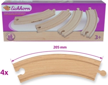 Zakrivljene drvene tračnice za drvenu željezničku prugu, set od 4 kom