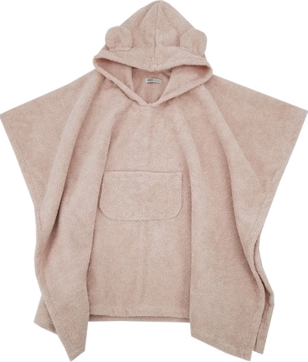 Eko dječje pamučno pončo s kapuljačom i ušima, puderasto ružičasto 75 × 120 cm