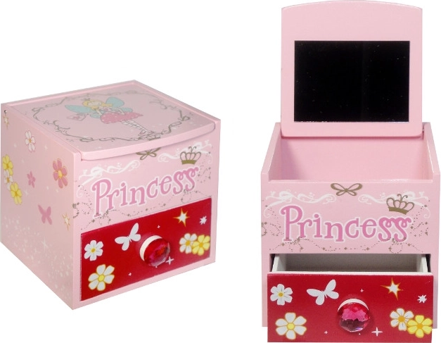 Drvena kutija za nakit sa zrcalom Princess – ružičasta