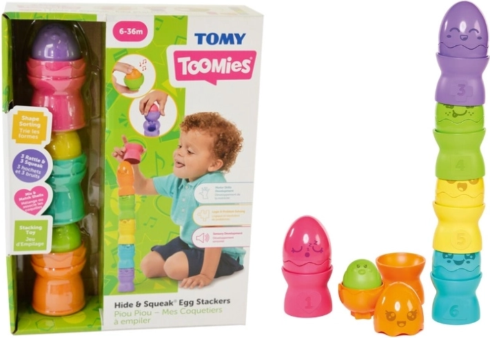 TOMY Toomies slagajuća piramida od jaja Hide & Squeak