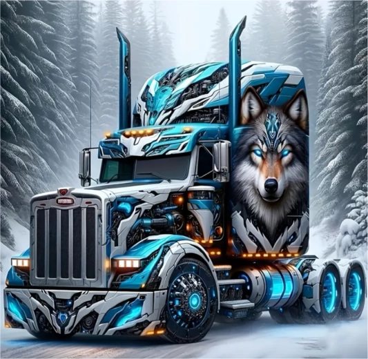 Norimpex diamond painting Truck with a wolf in a winter landscape 30 × 40 cm