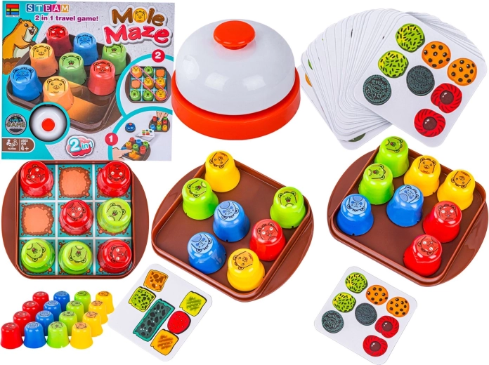 Educational logic game Mole maze 2-in-1: fast cups and tic-tac-toe