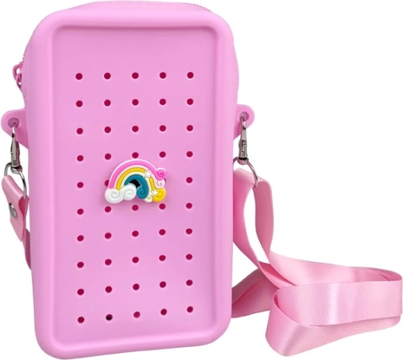 Gifty silicone crossbody bag, pink, with decorative pin