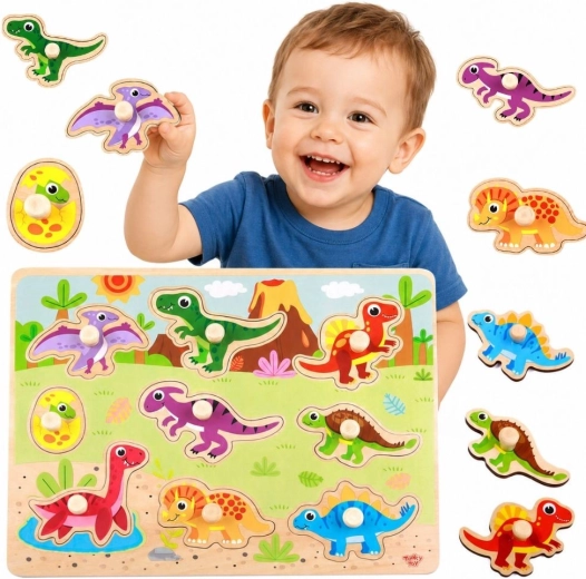 Wooden Montessori insert puzzle dinosaurs Tooky Toy