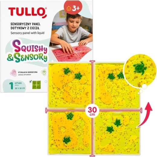 Tullo tactile sensory panel with yellow liquid