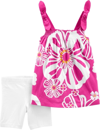 Djevojački ljetni set tunika i kratke tajice ljubičasti cvjetovi