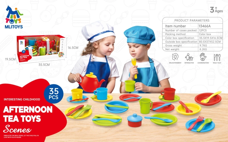 Mega children's tea set with plates and accessories (35 pieces)