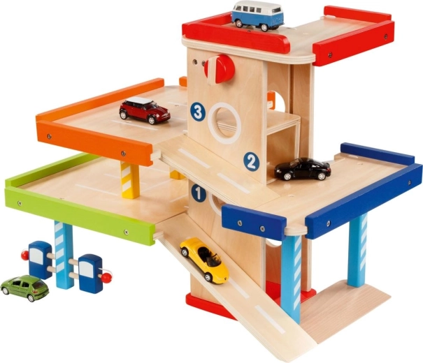 Multi-level parking garage with elevator and ramp