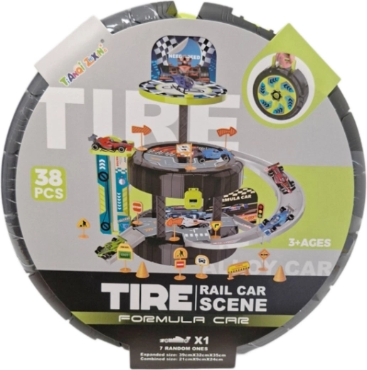 Foldable racing track in a tire-shaped suitcase - 1 piece